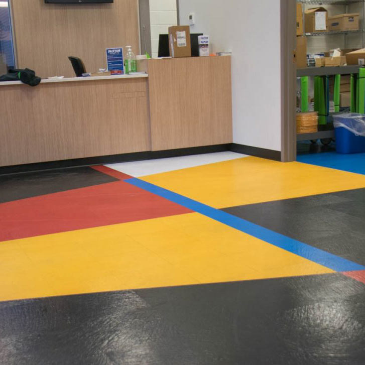 Brightly colored floor in commercial building