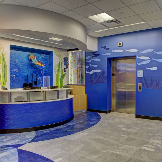 Colorful ocean design hospital interior