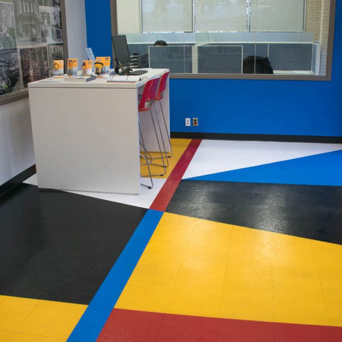 Brightly colored floor in commercial building