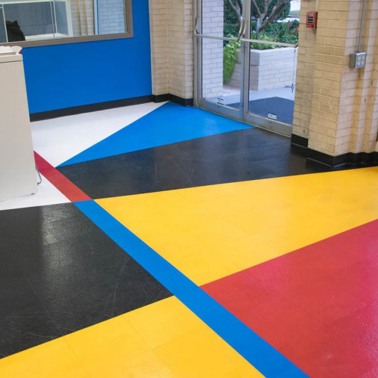 Brightly colored floor in commercial building