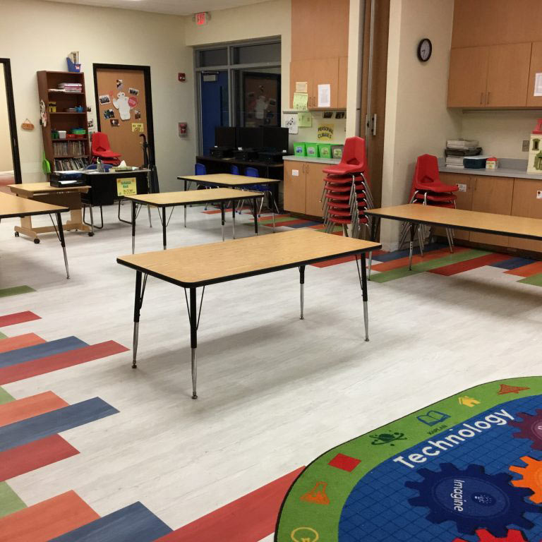 Multicolored commercial floor and bright interior