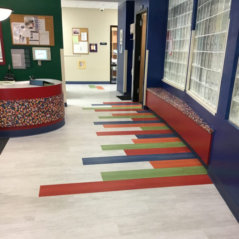 Multicolored commercial floor and bright interior