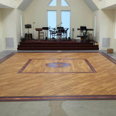 Commercial wood floor with pattern design for church