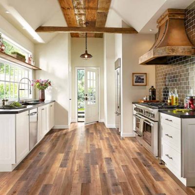rustic wood look laminate flooring in a Portsmouth kitchen
